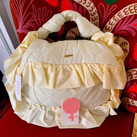 Selkie Handbags - Selkie Cream Quilted Clutch with Ruffle Detail
